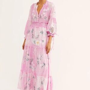 Fillyboo Pink Floral Embroidered Maxi Dress